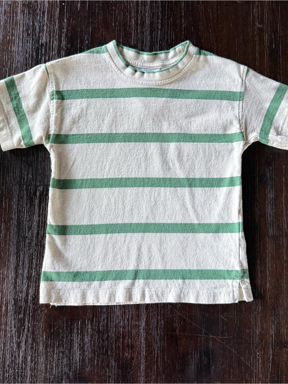 Zara White Tee with Green Stripes